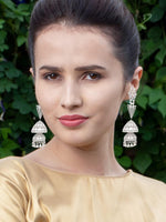 Silver-tone fully studded jhumka earrings - Rajwada