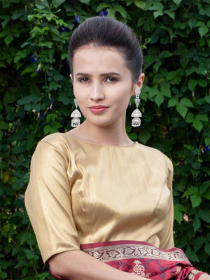 Silver-tone fully studded jhumka earrings - Rajwada