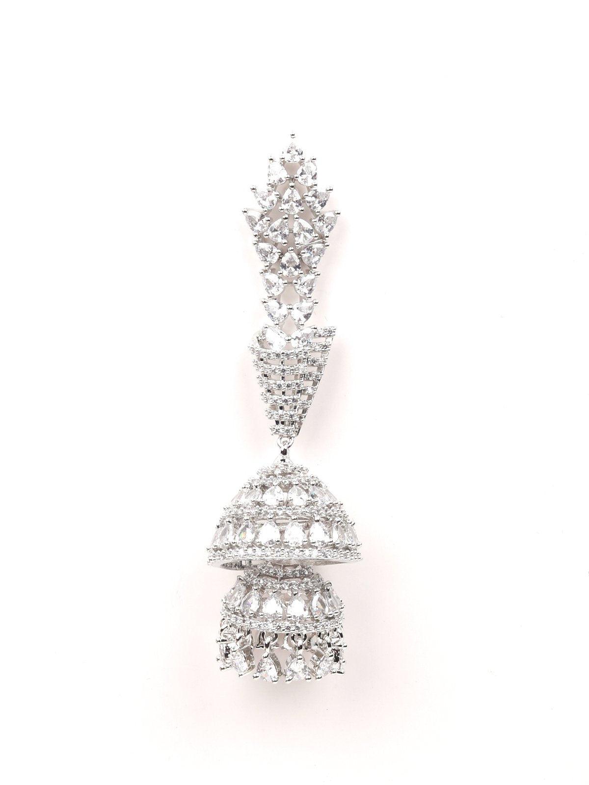 Silver-tone fully studded jhumka earrings - Rajwada