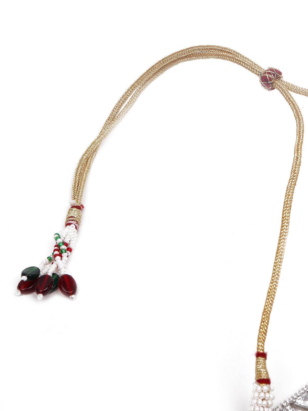 Silver-Tone Jewellery Set Embellished With Rubies - Rajwada