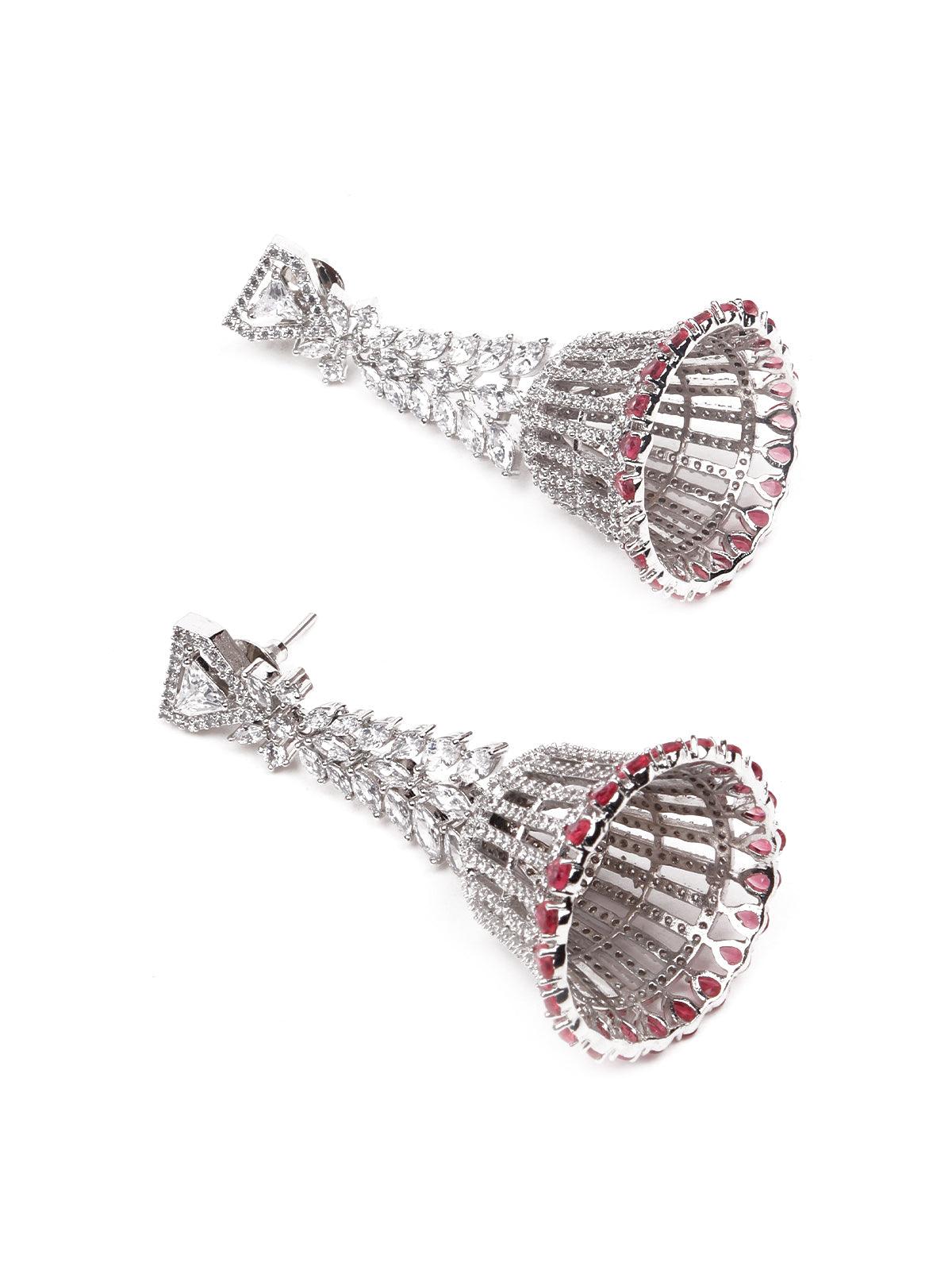 Silver-Tone Jewellery Set Embellished With Rubies - Rajwada