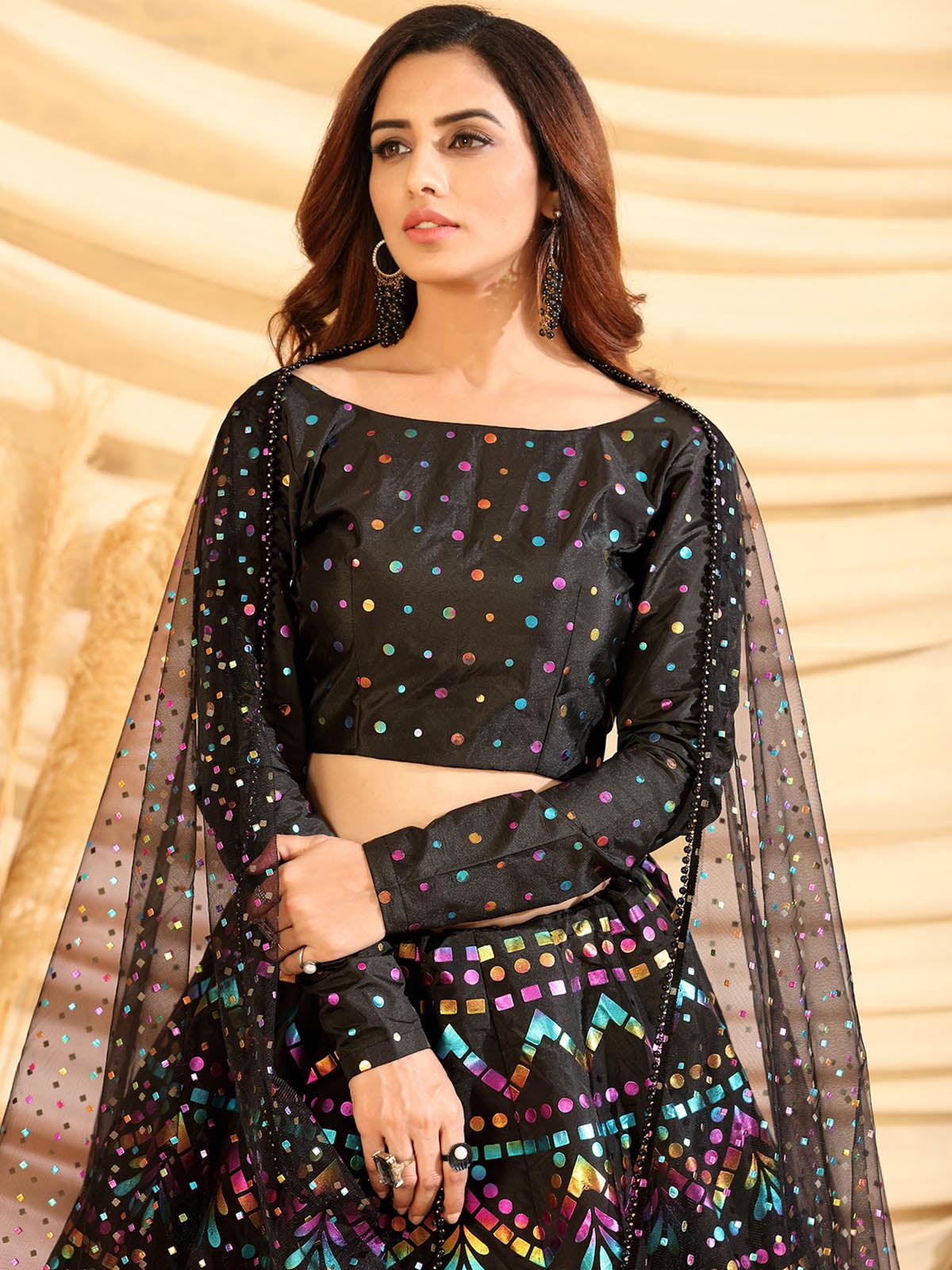 Sizzling Black Tafetta Silk Lehenga - Rajwada