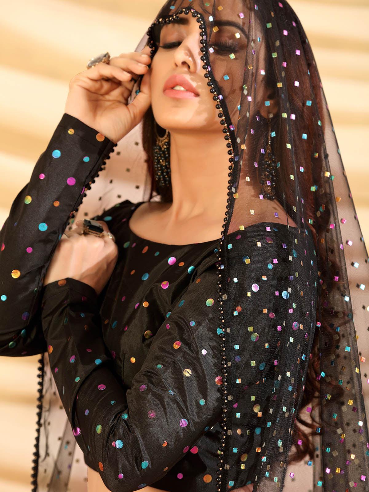 Sizzling Black Tafetta Silk Lehenga - Rajwada