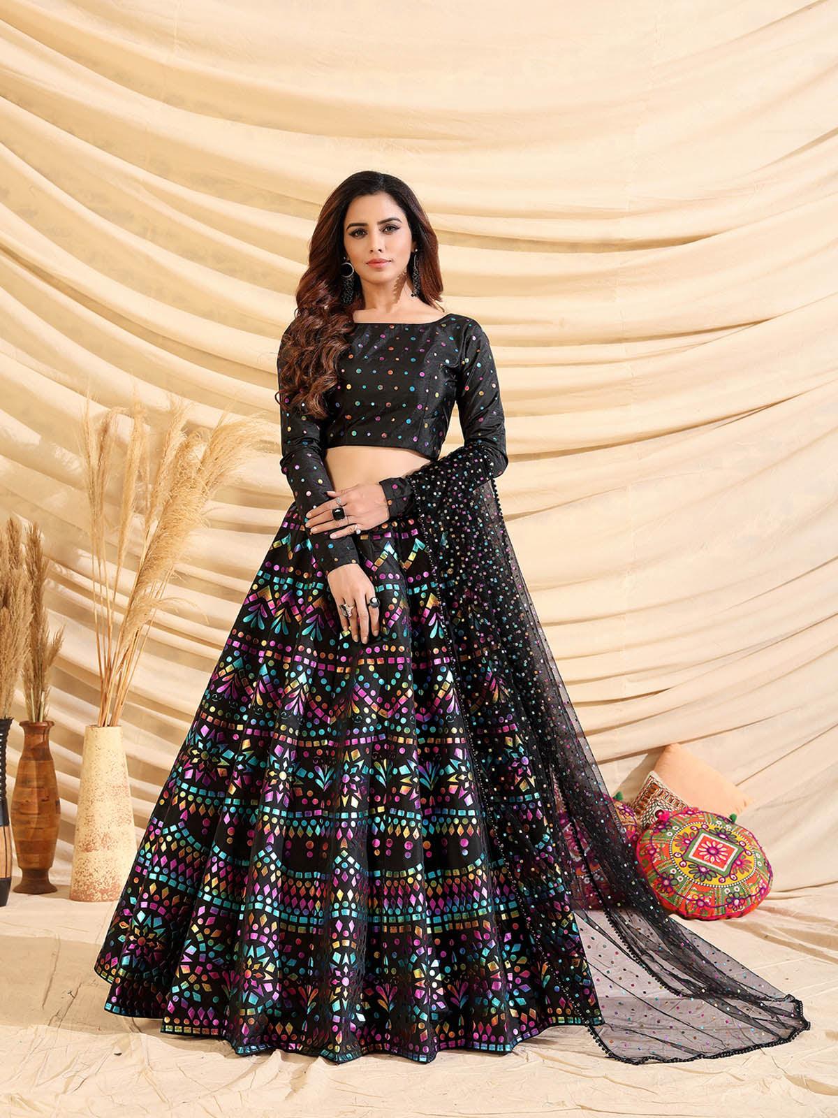 Sizzling Black Tafetta Silk Lehenga - Rajwada