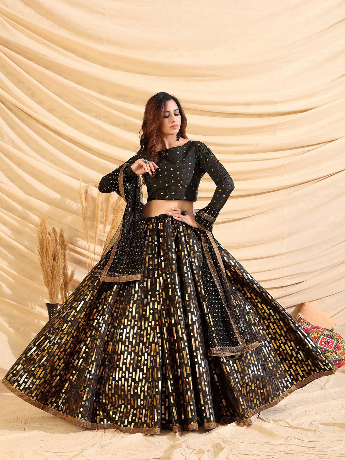Sizzling Black Tafetta Silk Lehenga Set - Rajwada