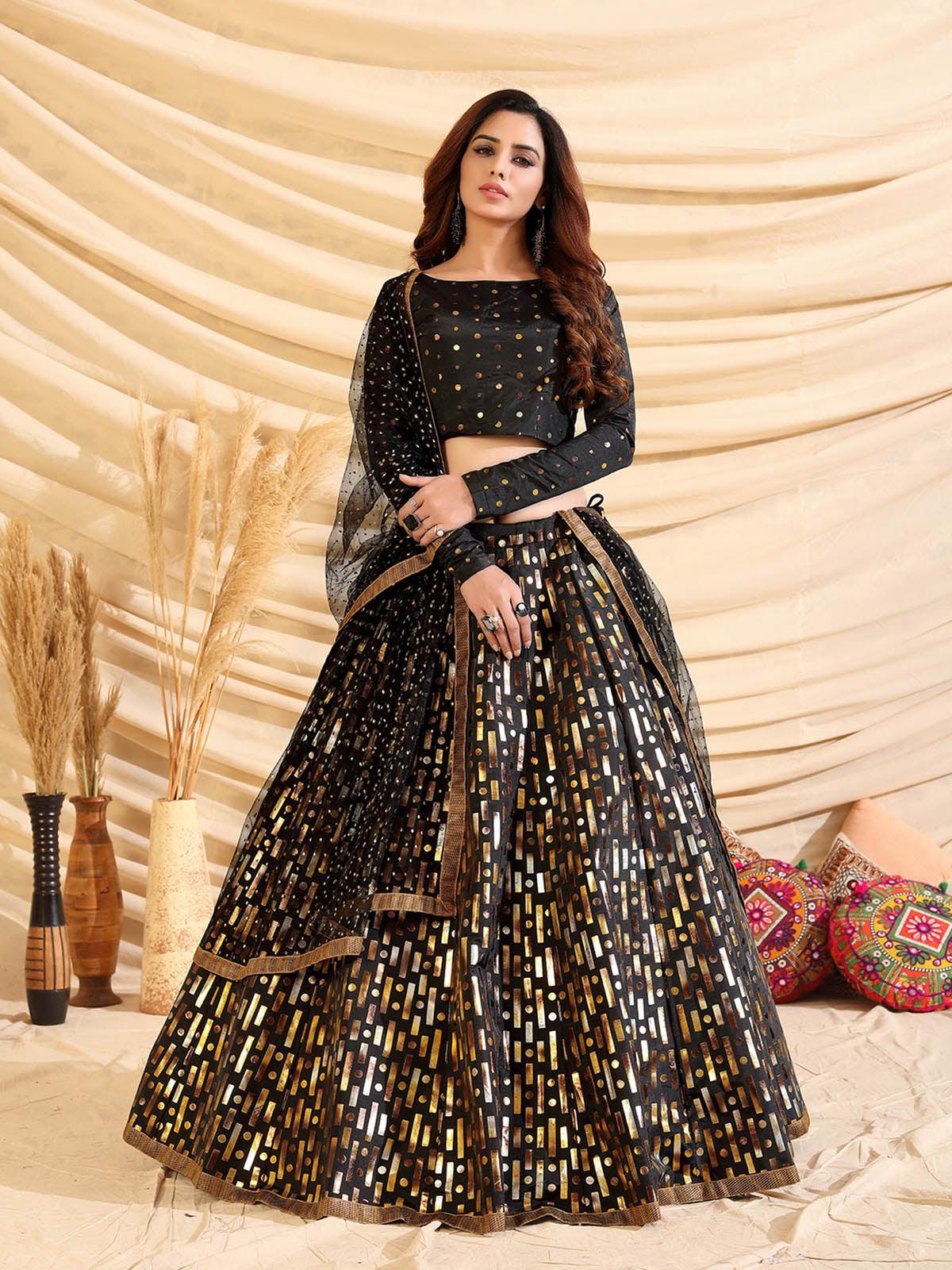 Sizzling Black Tafetta Silk Lehenga Set - Rajwada