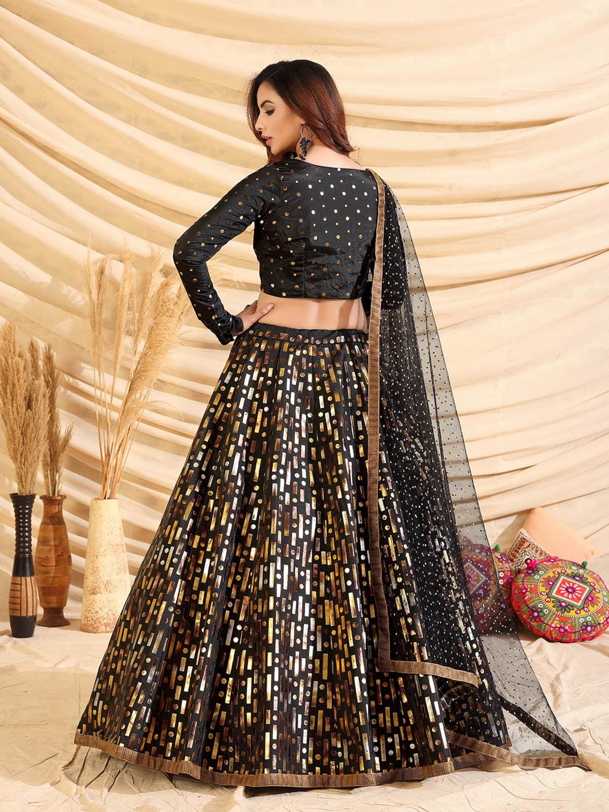 Sizzling Black Tafetta Silk Lehenga Set - Rajwada