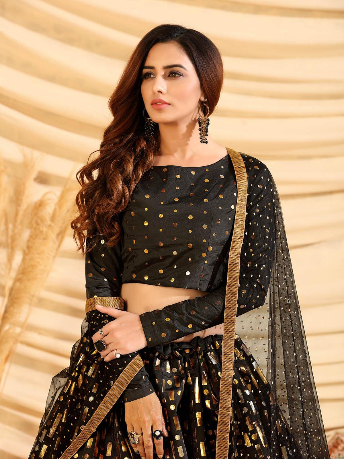 Sizzling Black Tafetta Silk Lehenga Set - Rajwada