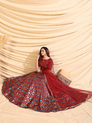 Sizzling Maroon Tafetta Silk Lehenga Set - Rajwada