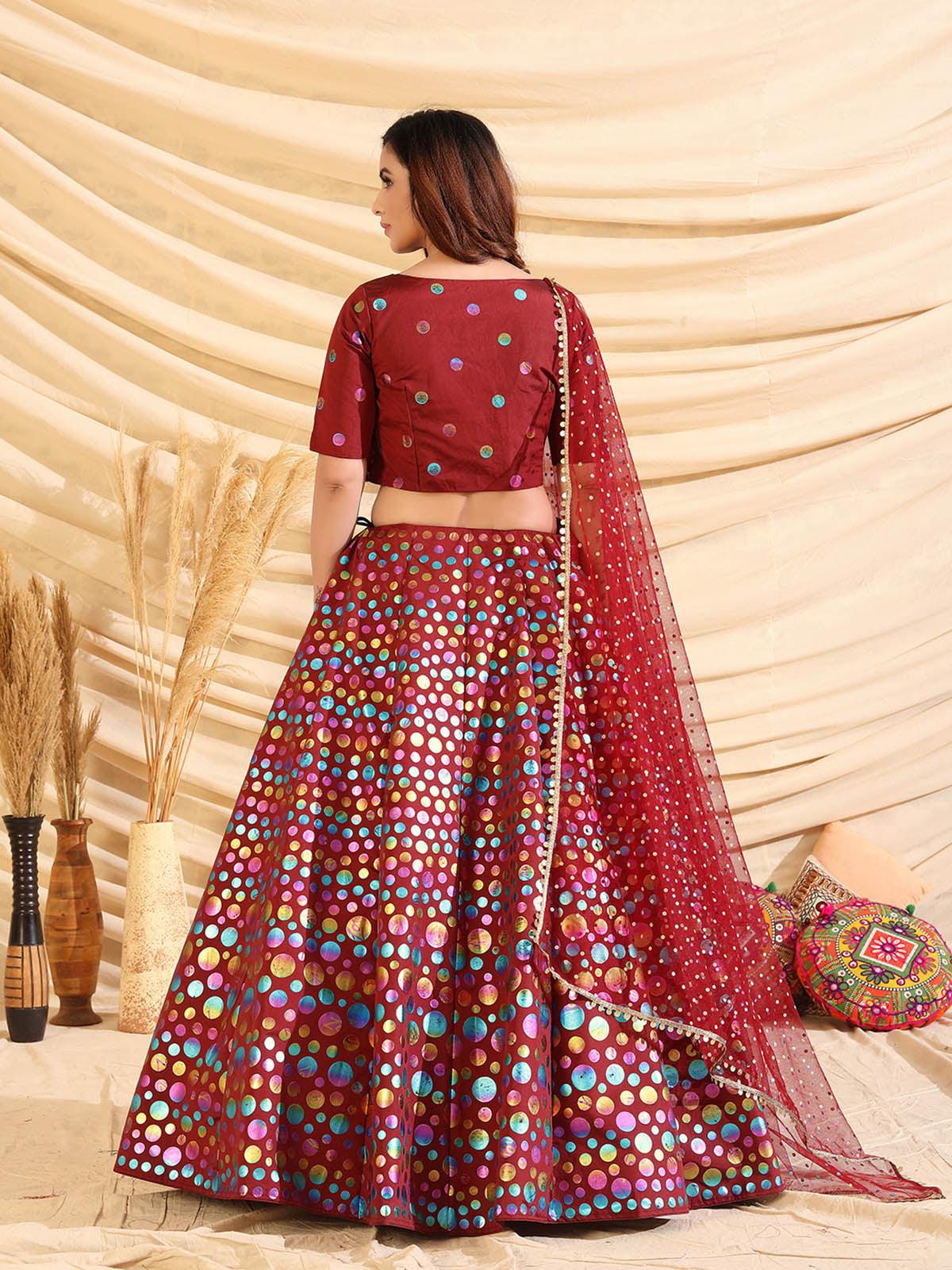 Sizzling Maroon Tafetta Silk Lehenga Set - Rajwada