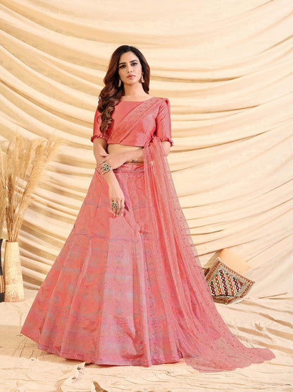 Sizzling Pink Tafetta Silk Lehenga Set - Rajwada