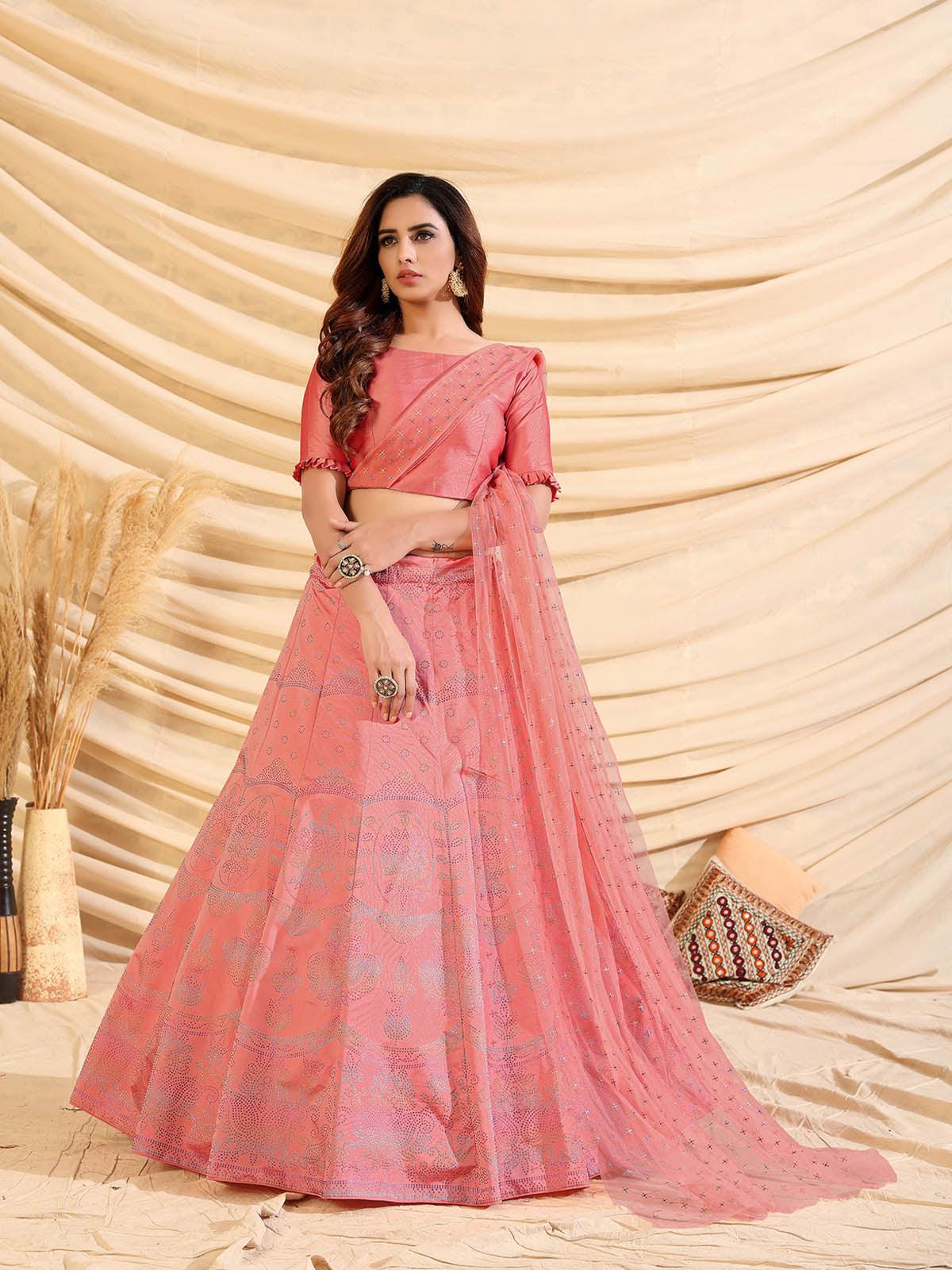 Sizzling Pink Tafetta Silk Lehenga Set - Rajwada