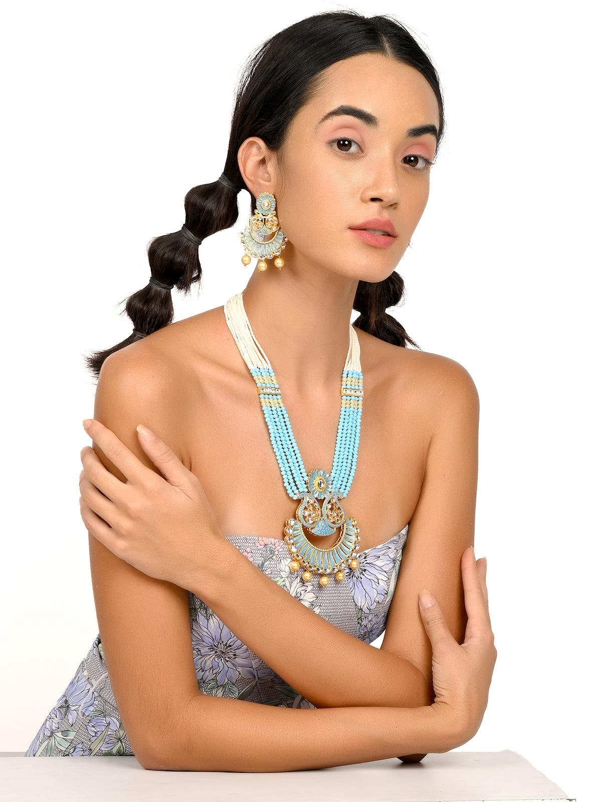 Sky blue gorgeous pendant necklace set for women - Rajwada