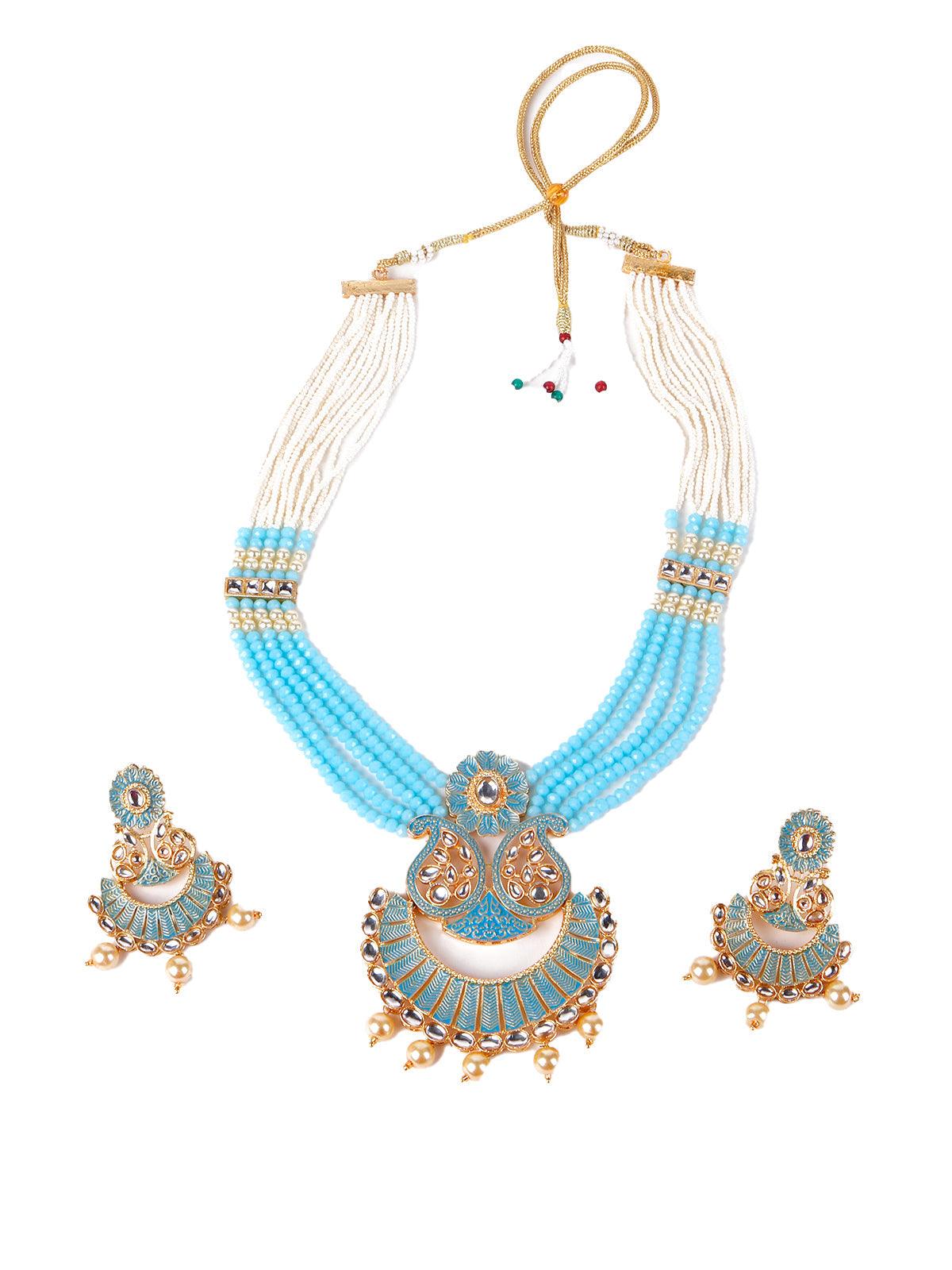 Sky blue gorgeous pendant necklace set for women - Rajwada