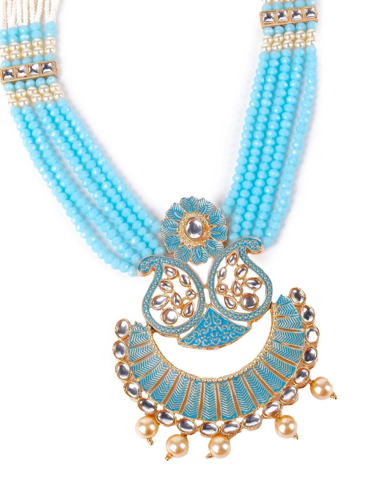 Sky blue gorgeous pendant necklace set for women - Rajwada