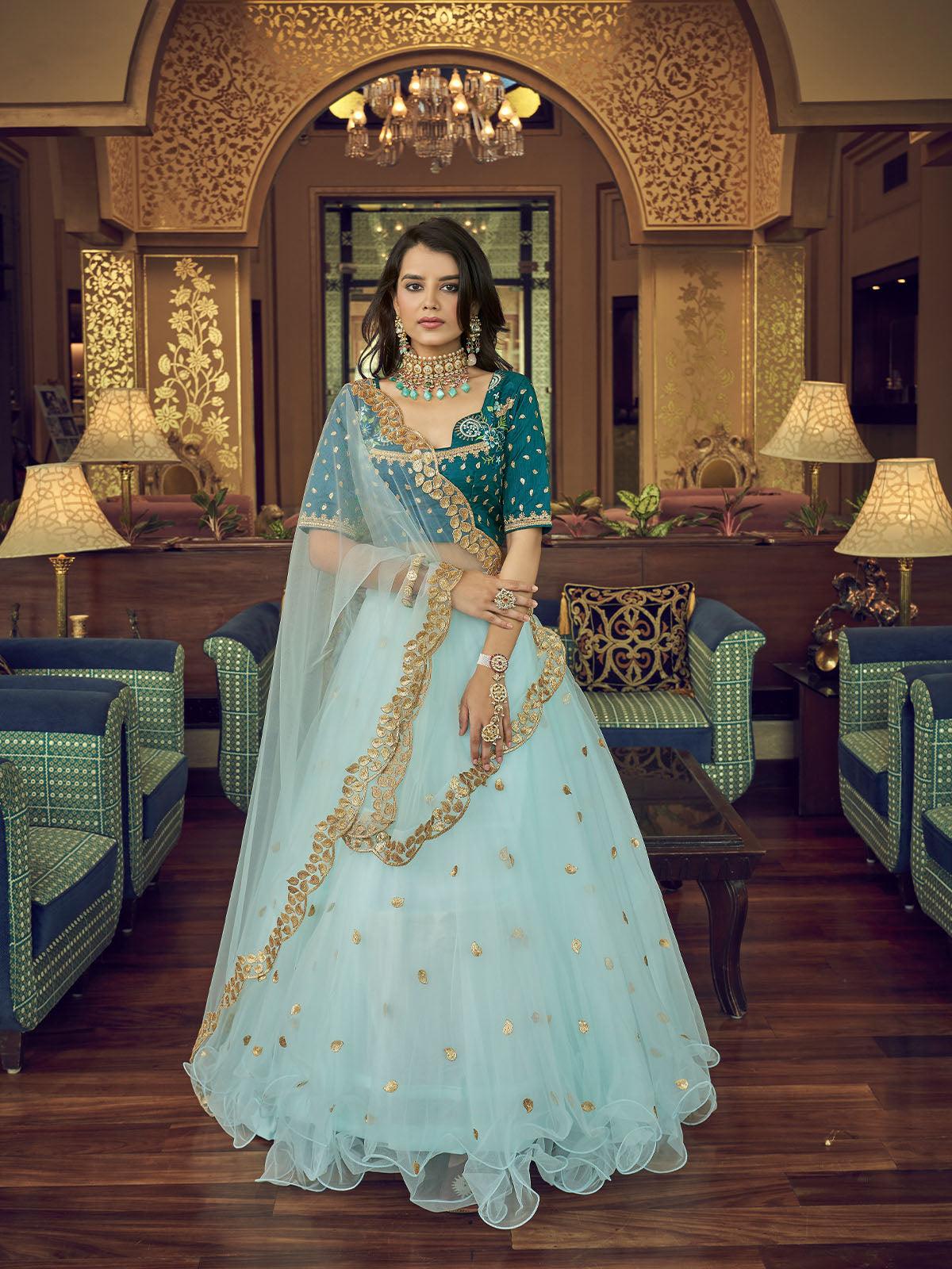 Sky Blue Heavy Net Designer Lehenga Choli - Rajwada