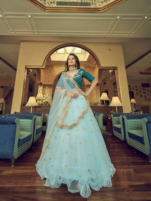 Sky Blue Heavy Net Designer Lehenga Choli - Rajwada