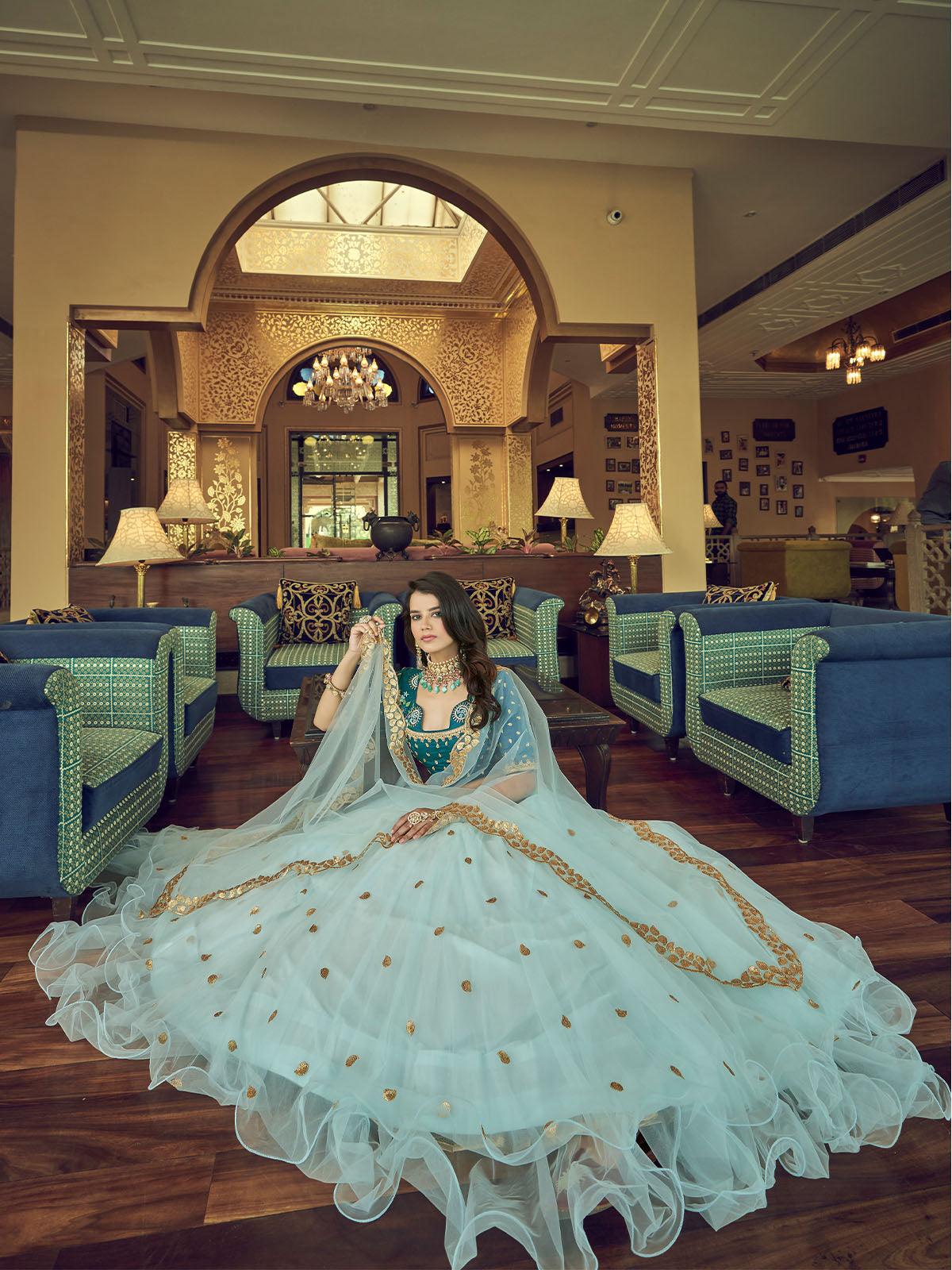 Sky Blue Heavy Net Designer Lehenga Choli - Rajwada