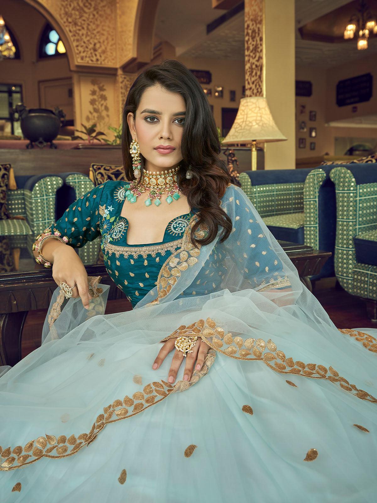 Sky Blue Heavy Net Designer Lehenga Choli - Rajwada