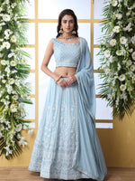 Sky Blue Sequins Georgette Lehenga Set - Rajwada