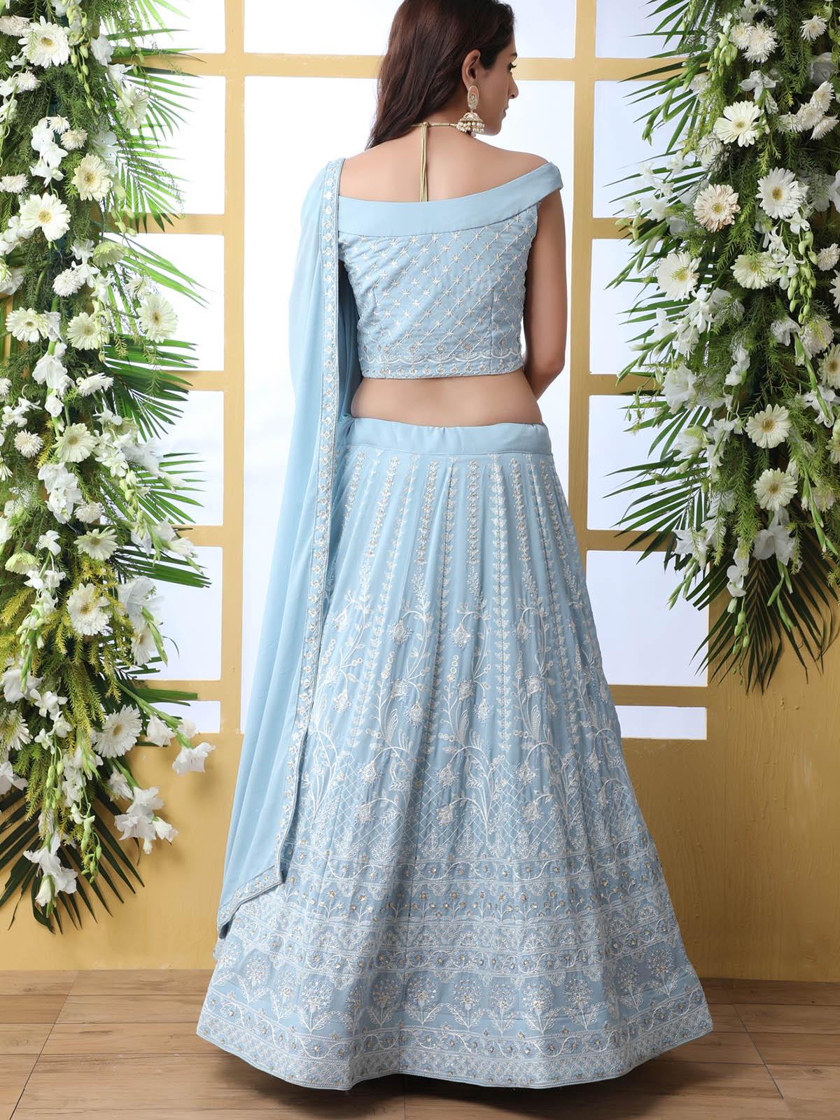 Sky Blue Sequins Georgette Lehenga Set - Rajwada