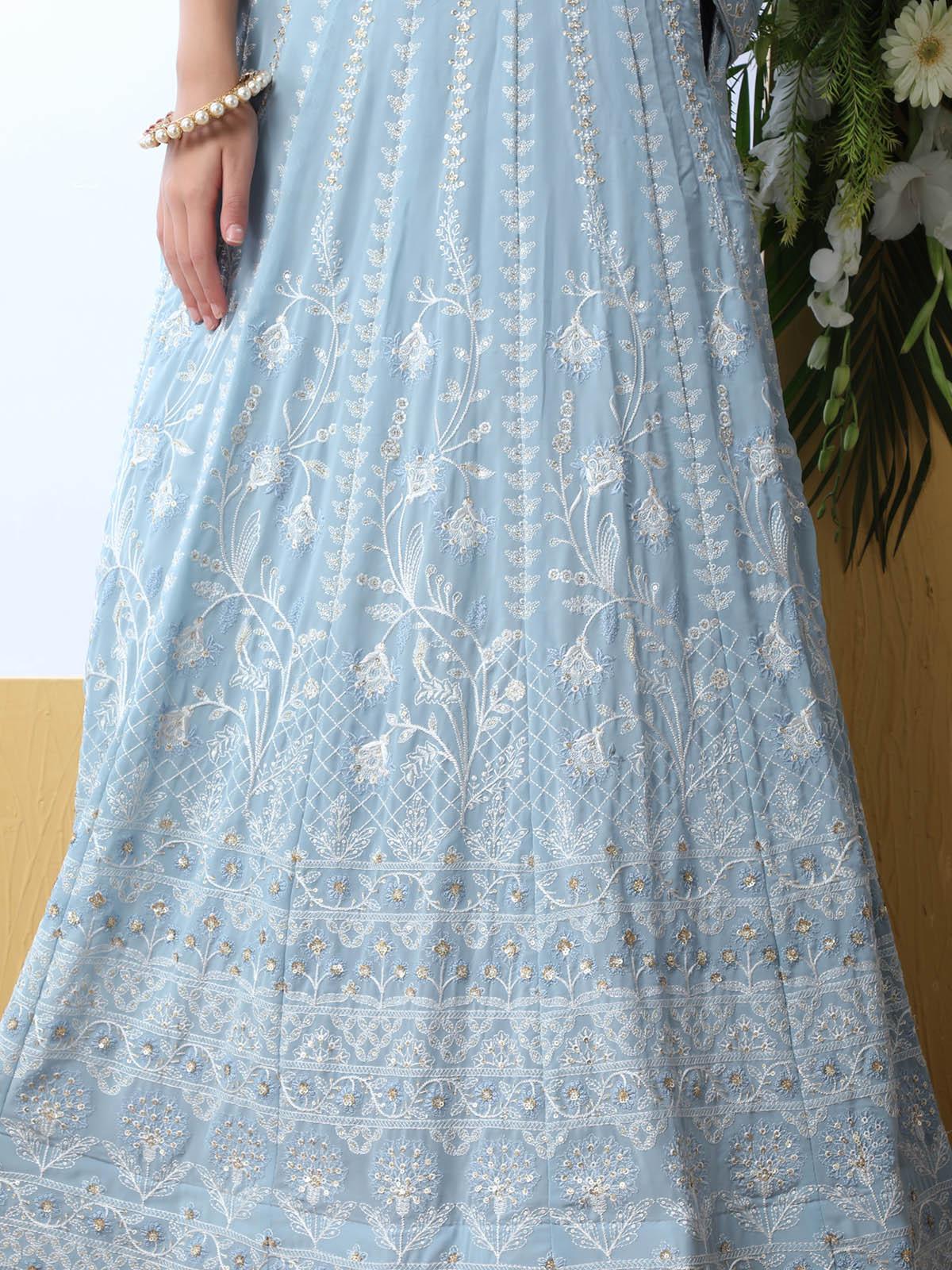 Sky Blue Sequins Georgette Lehenga Set - Rajwada