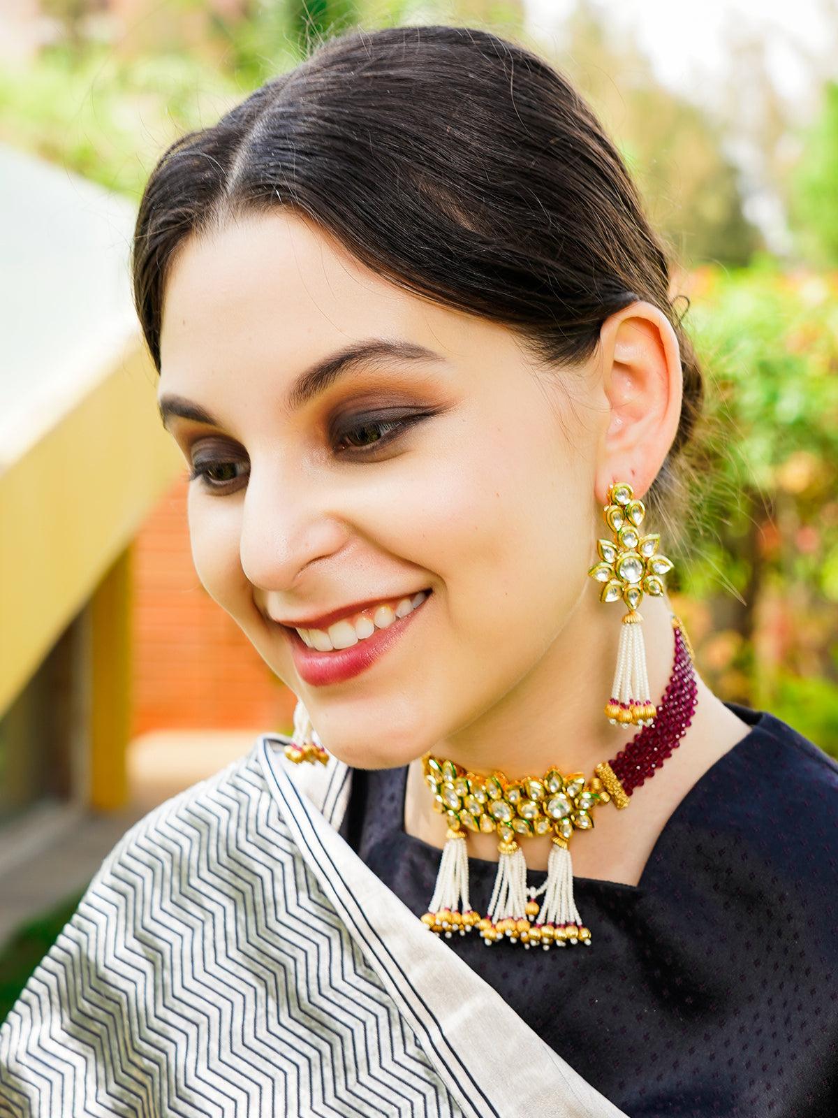 Sober Maroon Choker Set - Rajwada