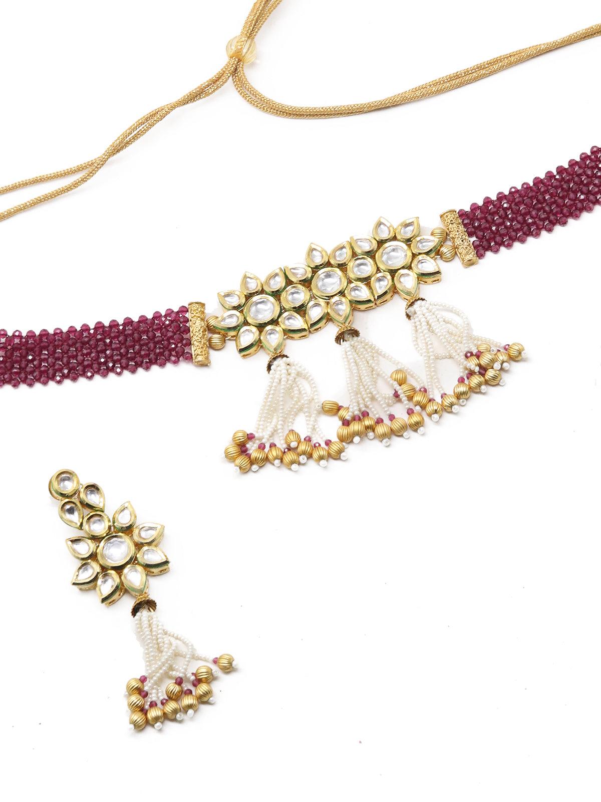 Sober Maroon Choker Set - Rajwada