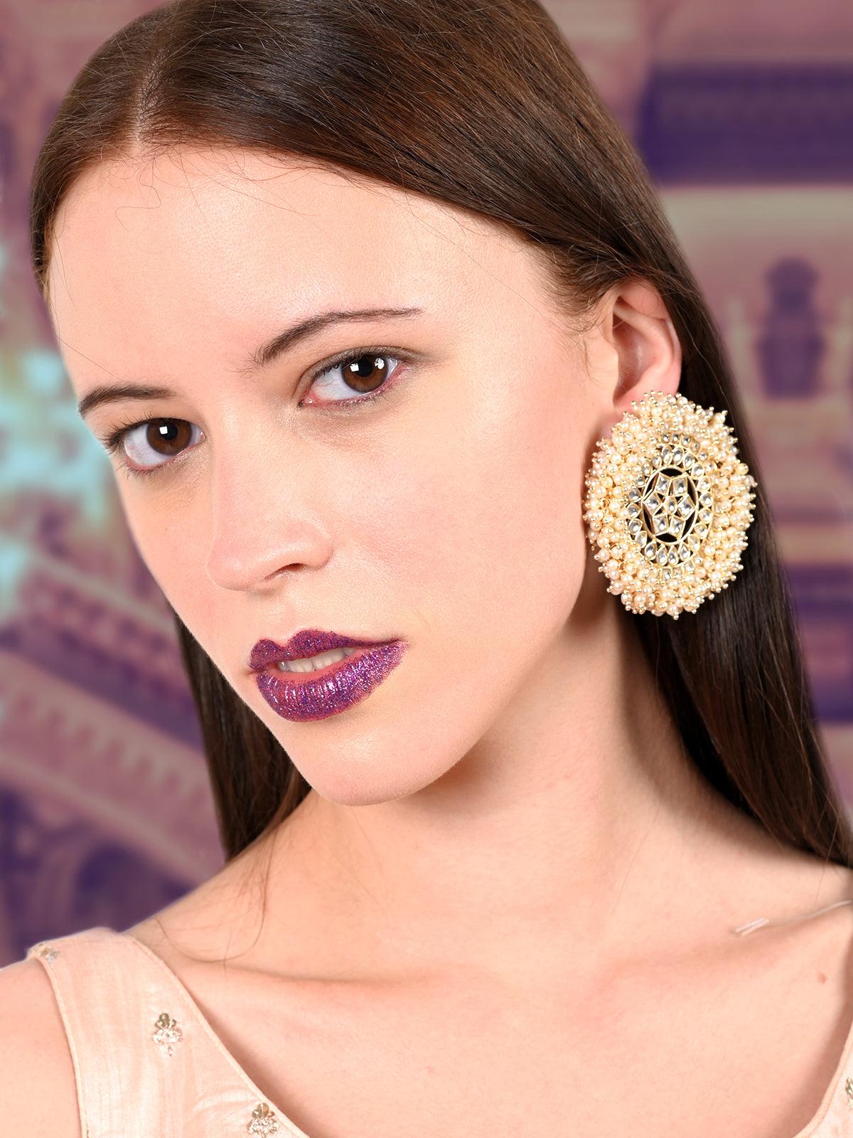 Spectacular gold tone kundan heavy pearl earrings! - Rajwada