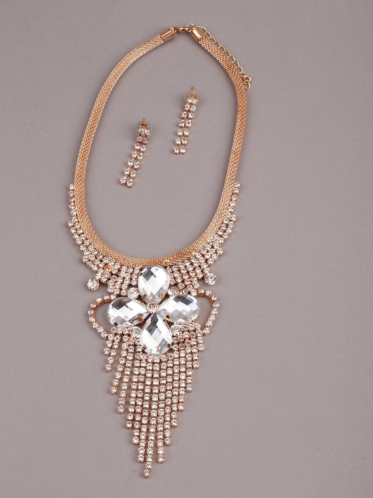 Splendid Stone Studded Necklace with Earrings - Rajwada