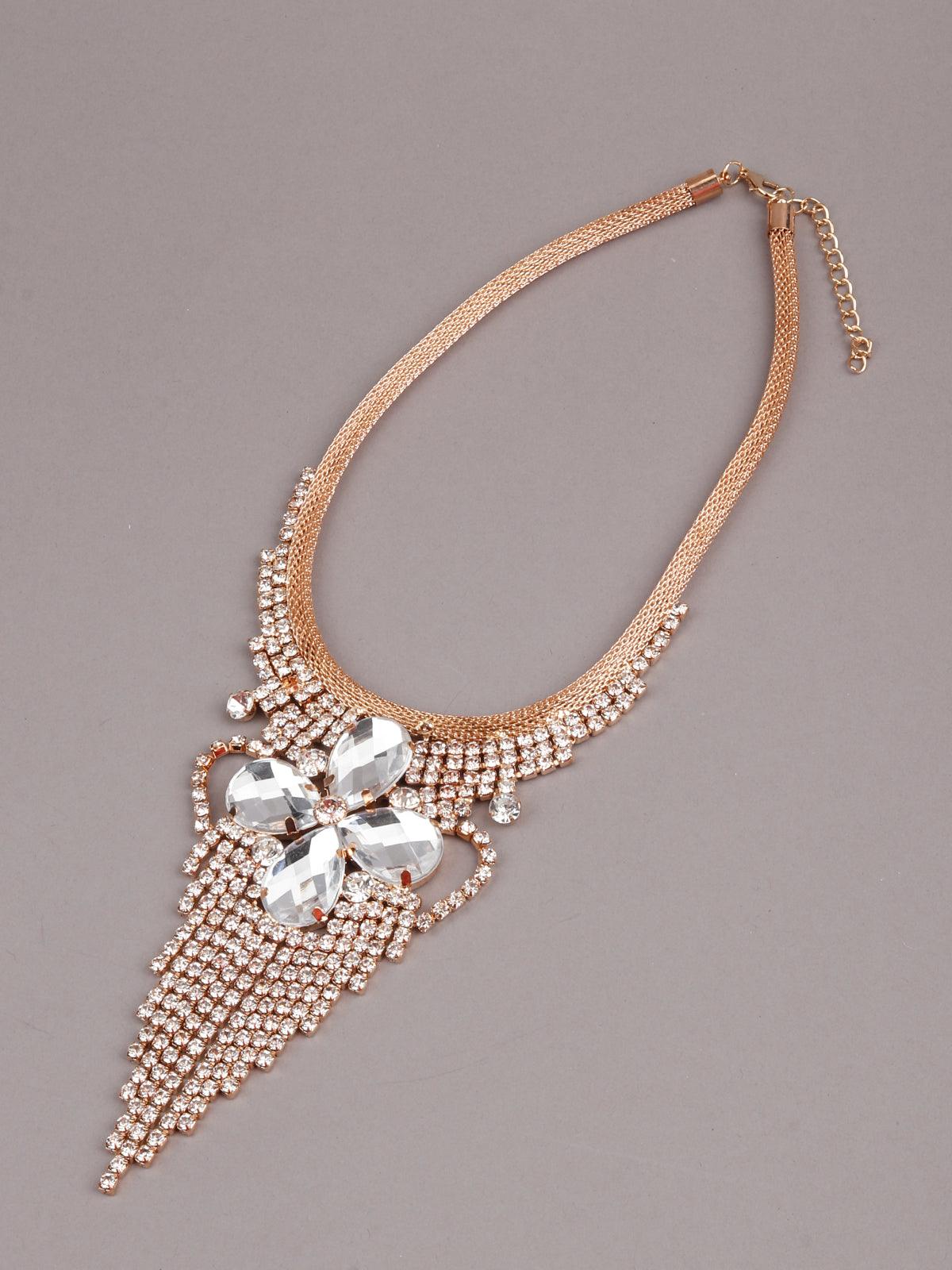Splendid Stone Studded Necklace with Earrings - Rajwada