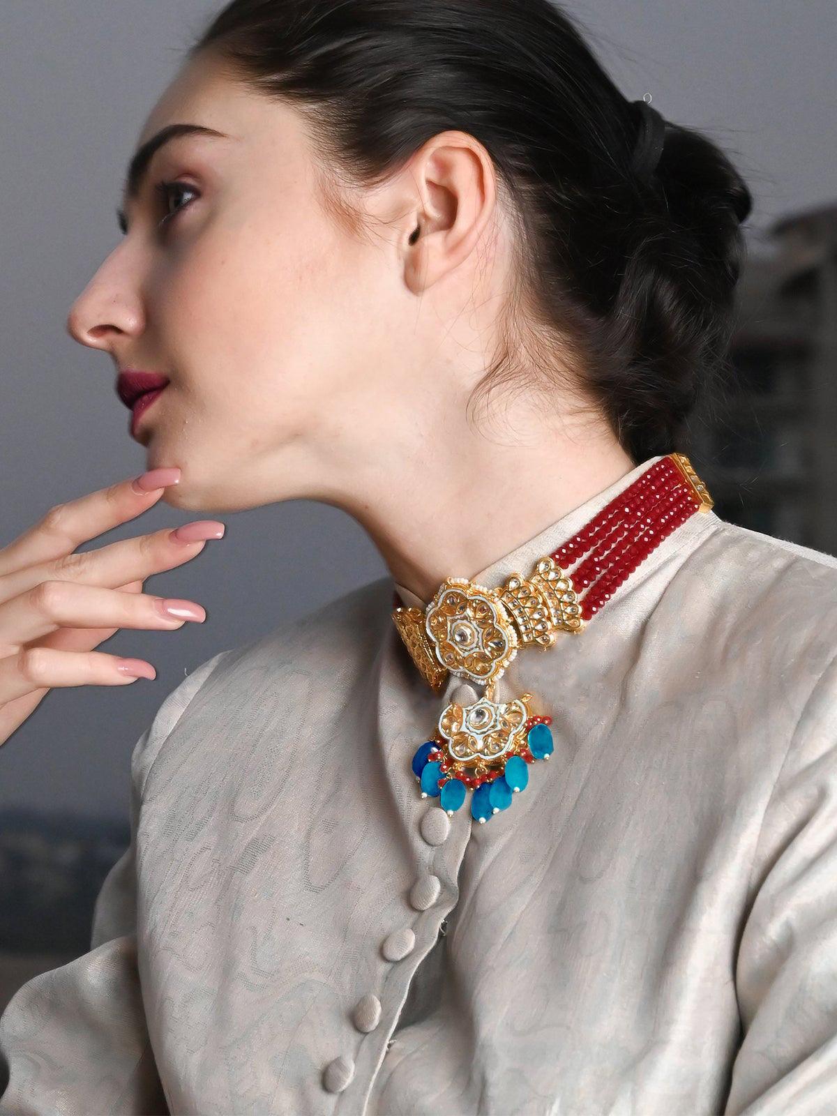 Statement Maroon Beads Choker Set - Rajwada