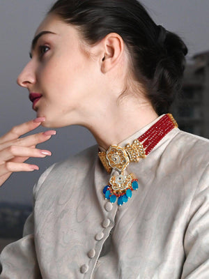 Statement Maroon Beads Choker Set - Rajwada