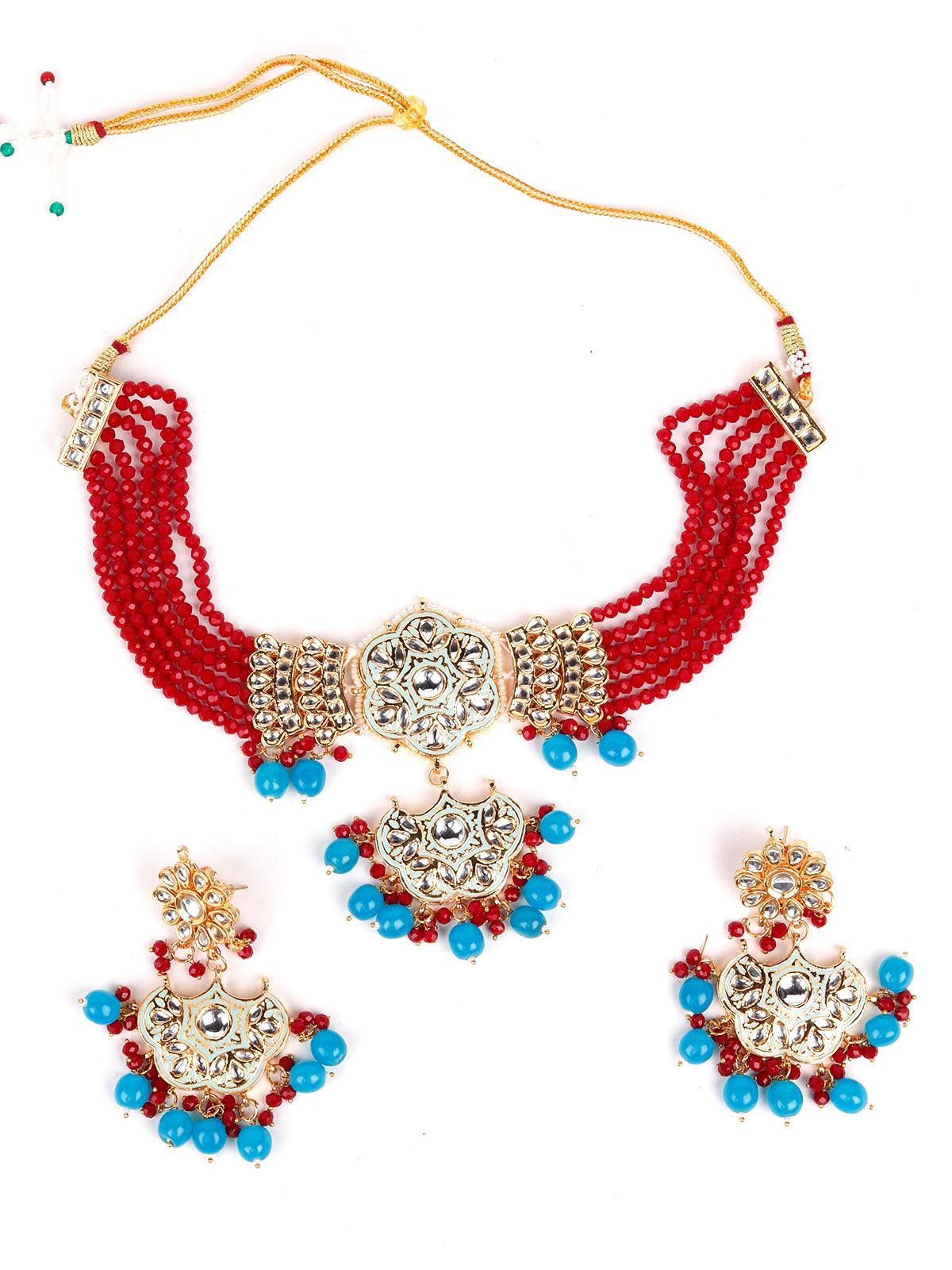 Statement Maroon Beads Choker Set - Rajwada