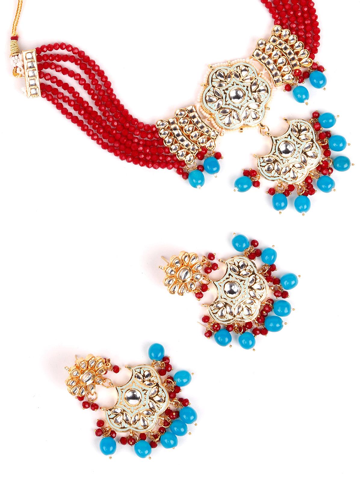 Statement Maroon Beads Choker Set - Rajwada