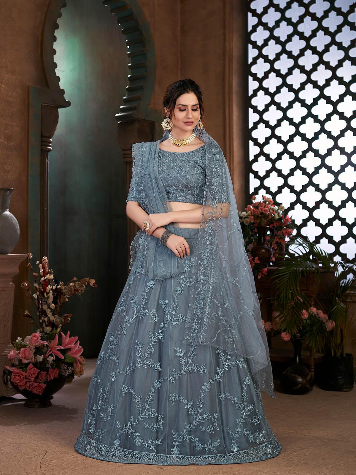 Striking Grey Net Lehenga Set - Rajwada