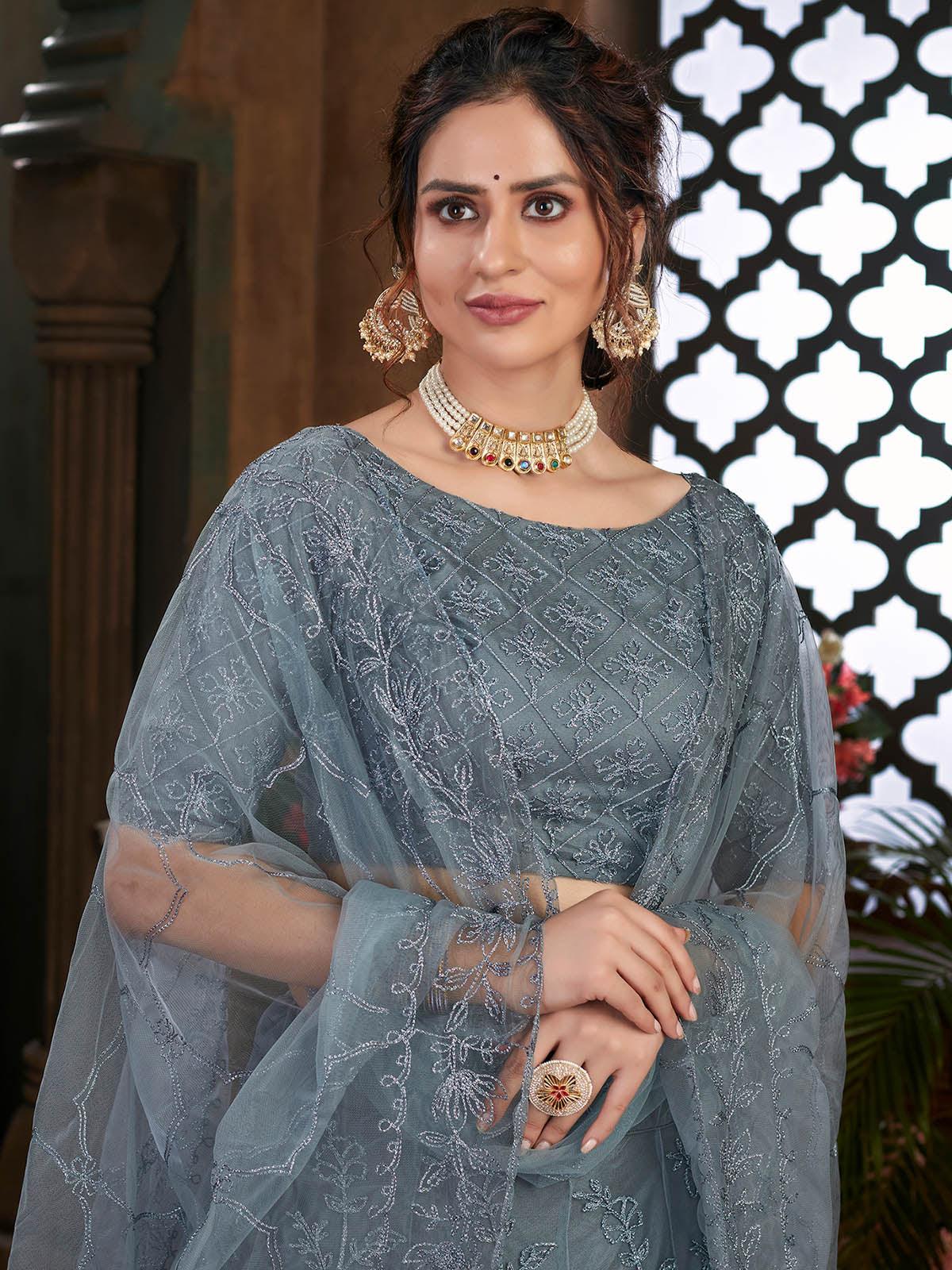 Striking Grey Net Lehenga Set - Rajwada