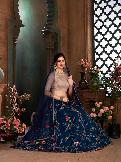 Striking Navy Blue Art Silk Lehenga Set - Rajwada