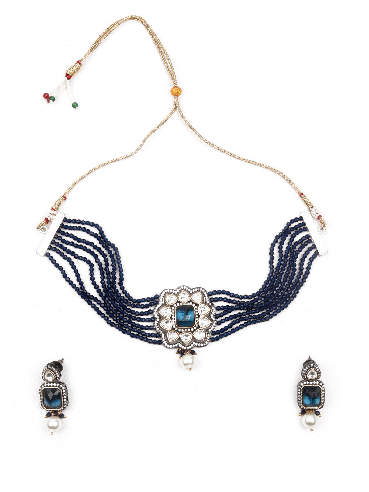 Striking Navy Blue Choker - Rajwada