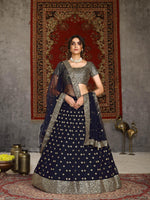 Striking Navy Blue Net Lehenga Set - Rajwada