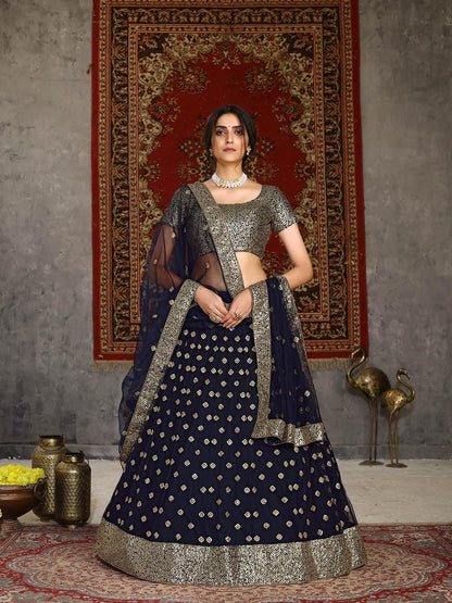 Striking Navy Blue Net Lehenga Set - Rajwada