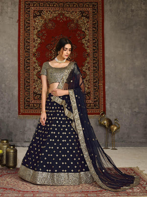 Striking Navy Blue Net Lehenga Set - Rajwada
