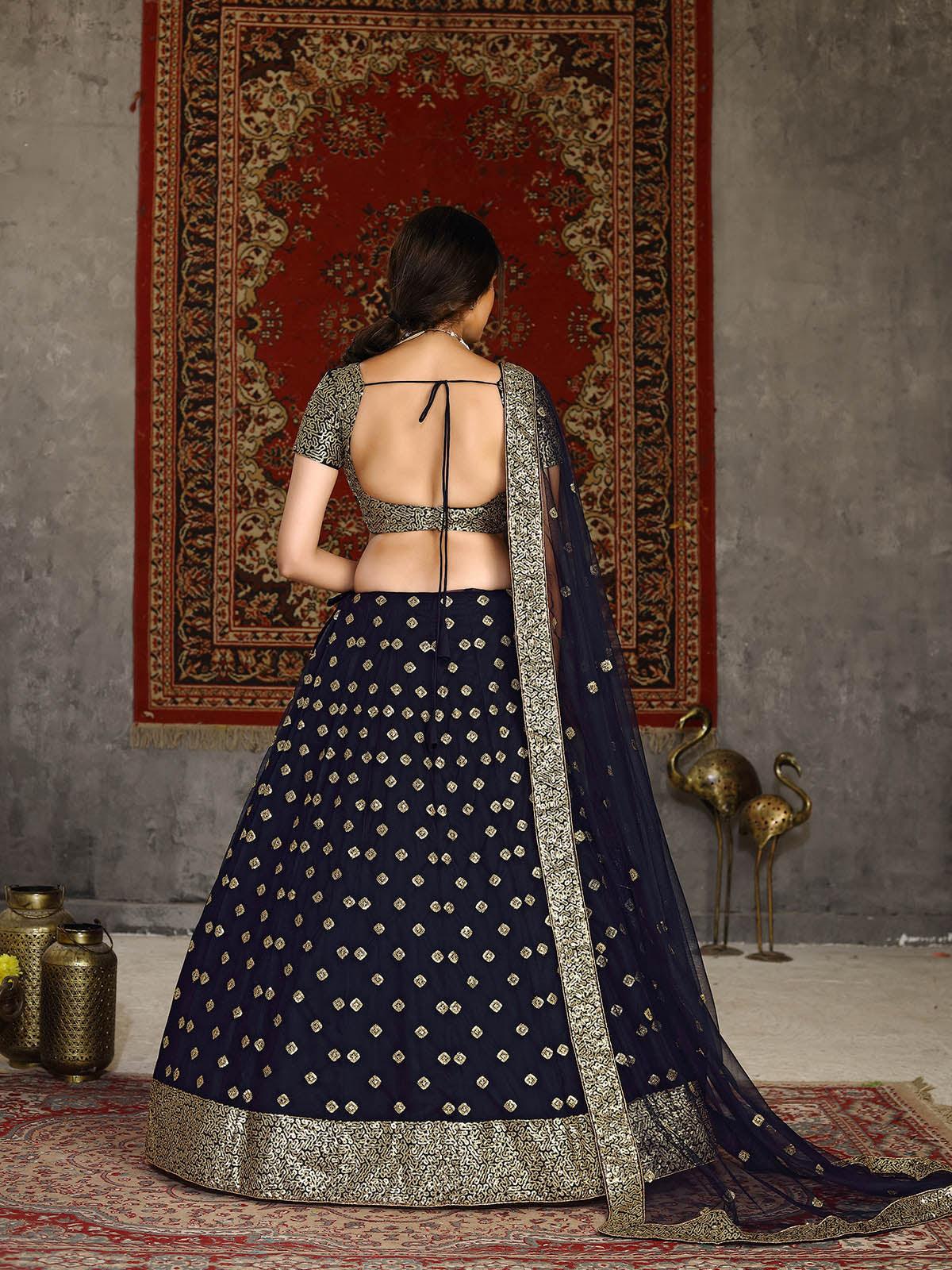 Striking Navy Blue Net Lehenga Set - Rajwada