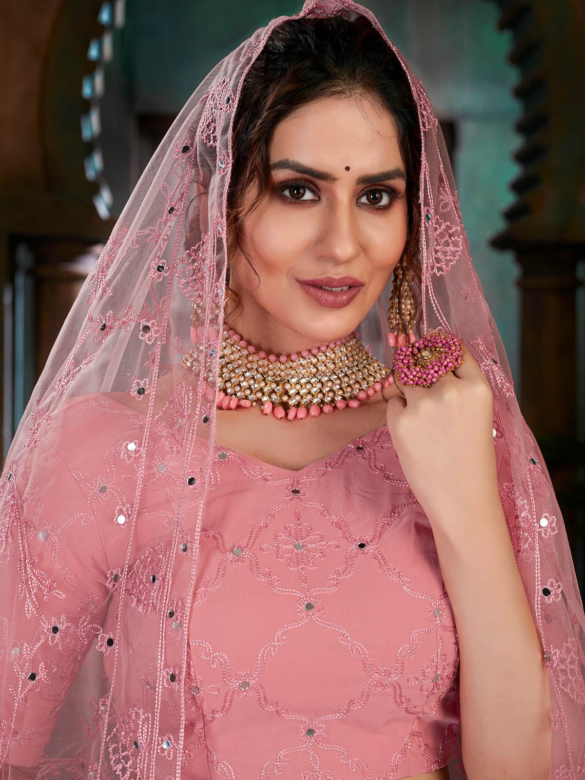 Striking Pink Georgette Lehenga Set - Rajwada
