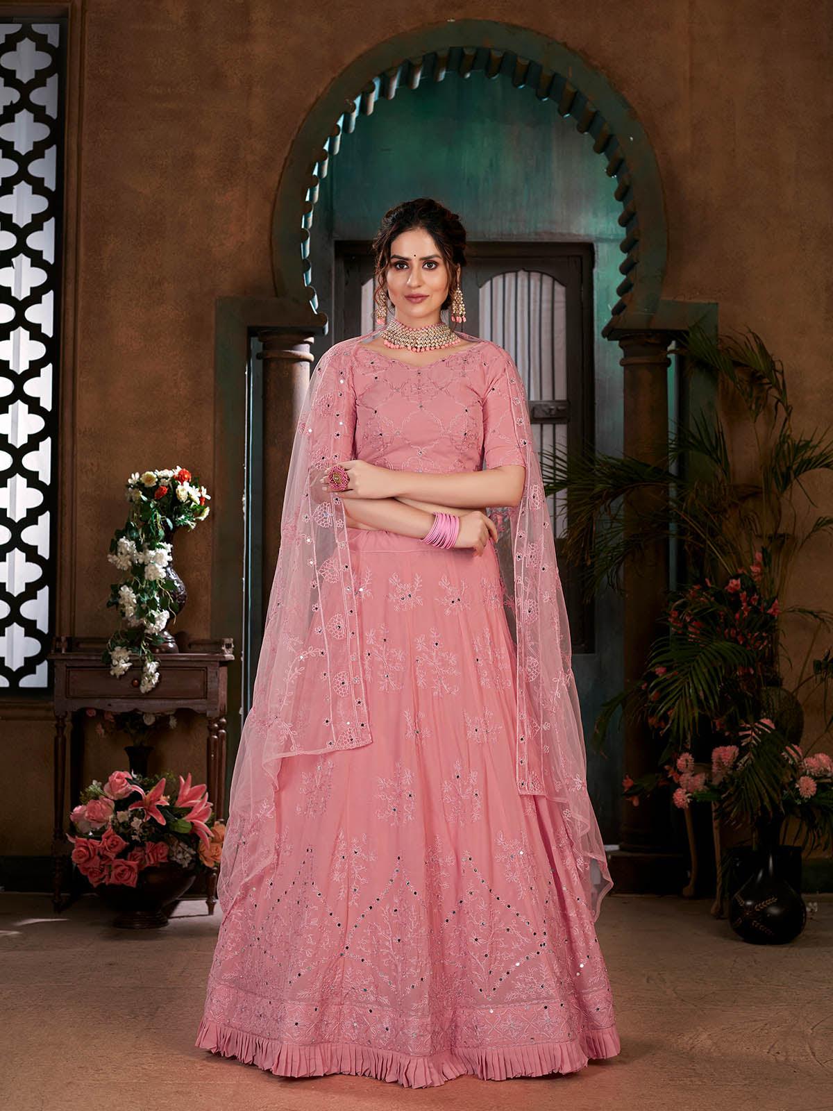 Striking Pink Georgette Lehenga Set - Rajwada