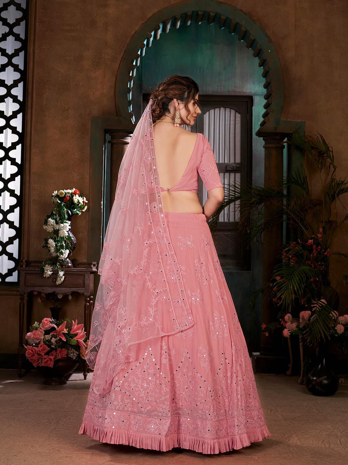 Striking Pink Georgette Lehenga Set - Rajwada