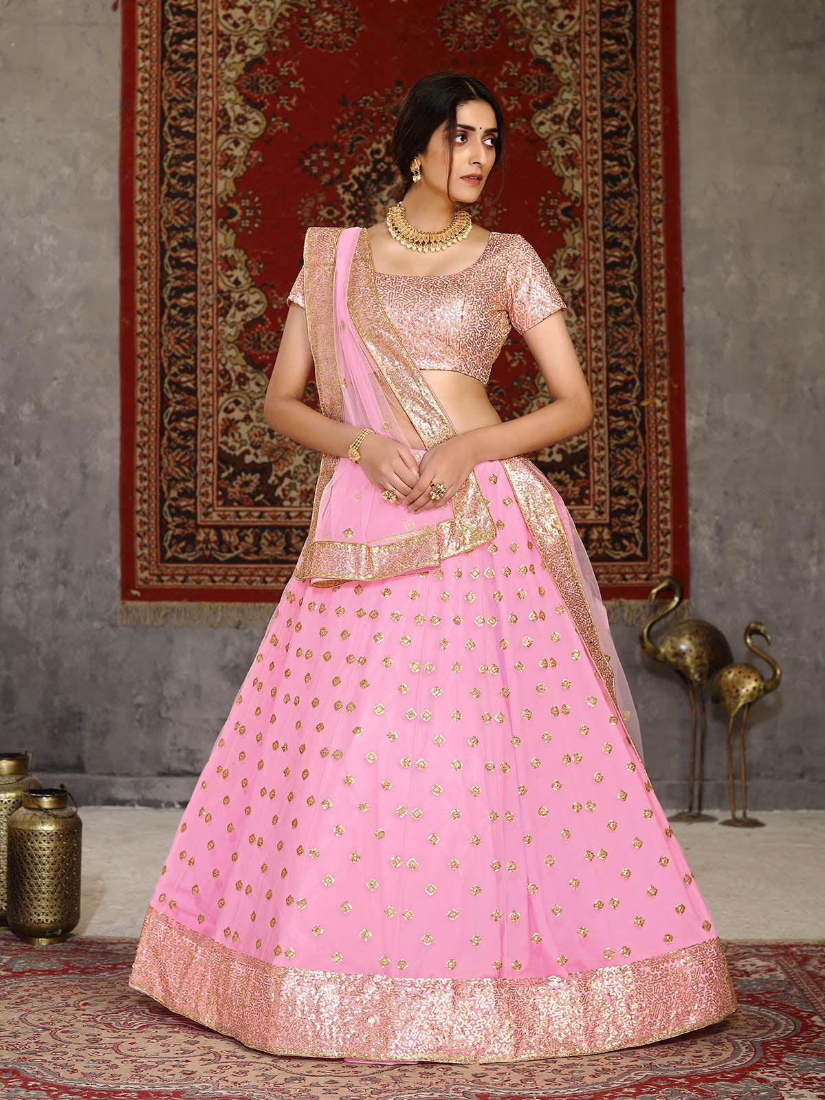 Striking Pink Net Lehenga Set - Rajwada