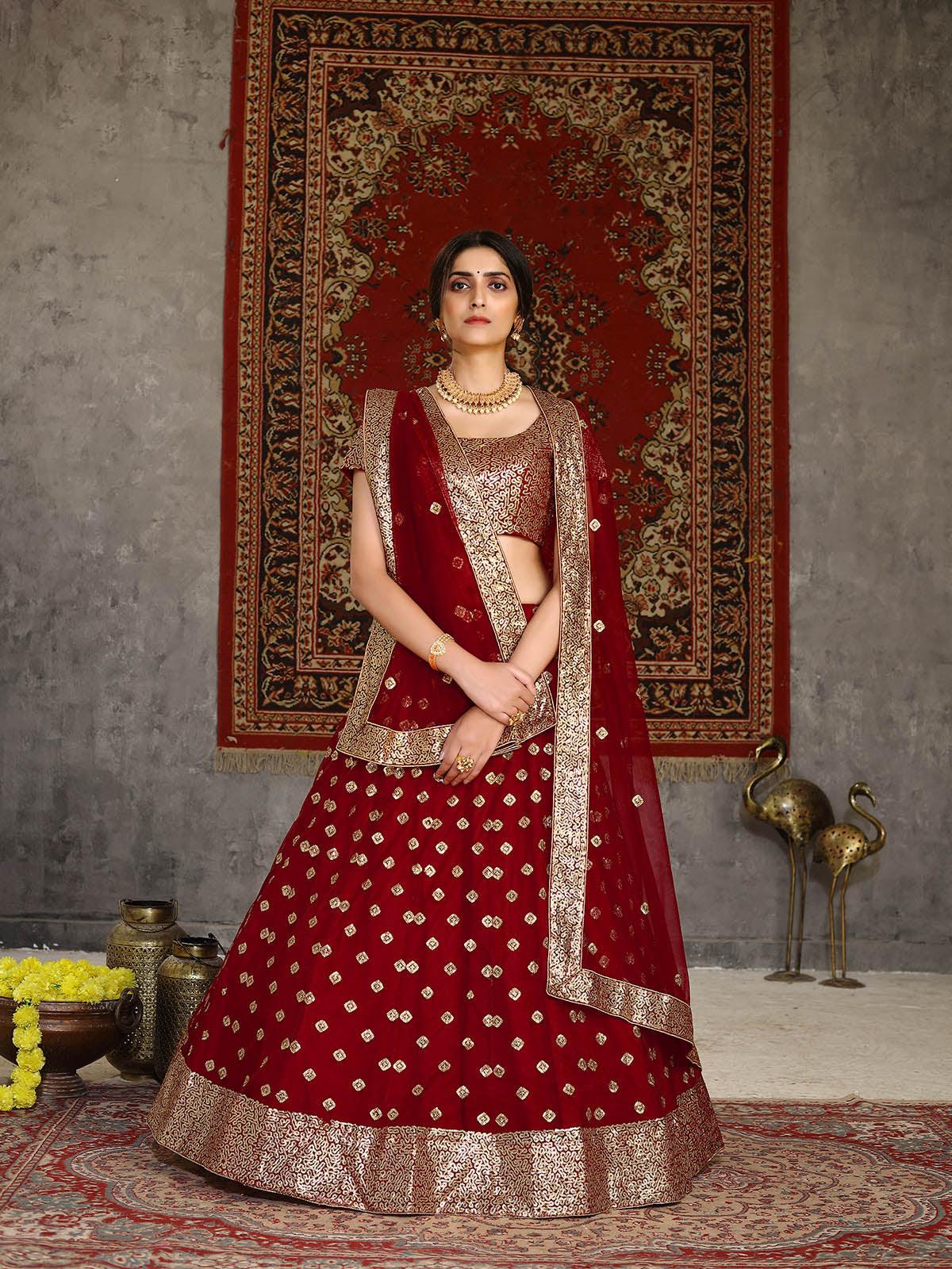 Striking Red Net Lehenga Set - Rajwada