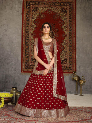 Striking Red Net Lehenga Set - Rajwada