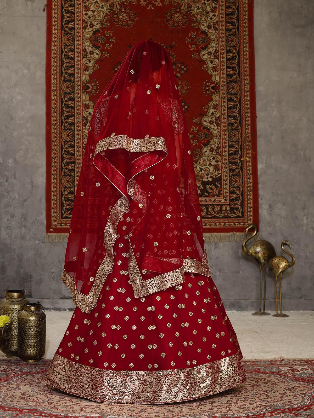 Striking Red Net Lehenga Set - Rajwada